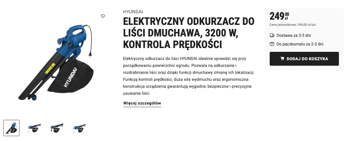 Do Biedronki trafiła dmuchawa do liści znanej marki producenta samochodów Hyundai
Elektryczna dmuchawa do liści, odkurzacz