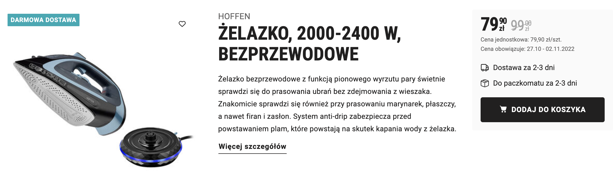 Biedronka Home - tania elektronika na promocji i nie tylko Żelazko bezprzewodowe, 2000-2400 W