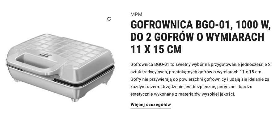 Biedronka Home - tania elektronika na promocji i nie tylko GOFROWNICA BGO-01, 1000 W, DO 2 GOFRÓW O WYMIARACH 11 X 15 CM