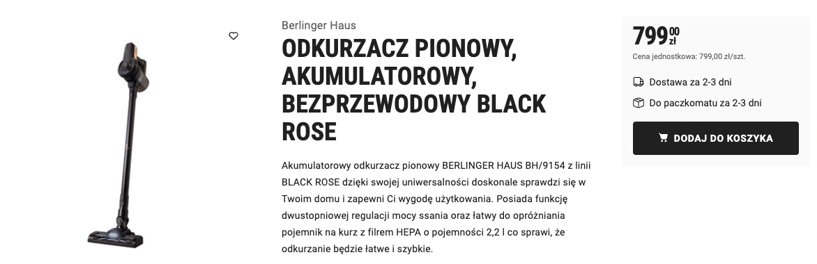 Biedronka Home - tania elektronika na promocji i nie tylko ODKURZACZ PIONOWY, AKUMULATOROWY, BEZPRZEWODOWY BLACK ROSE