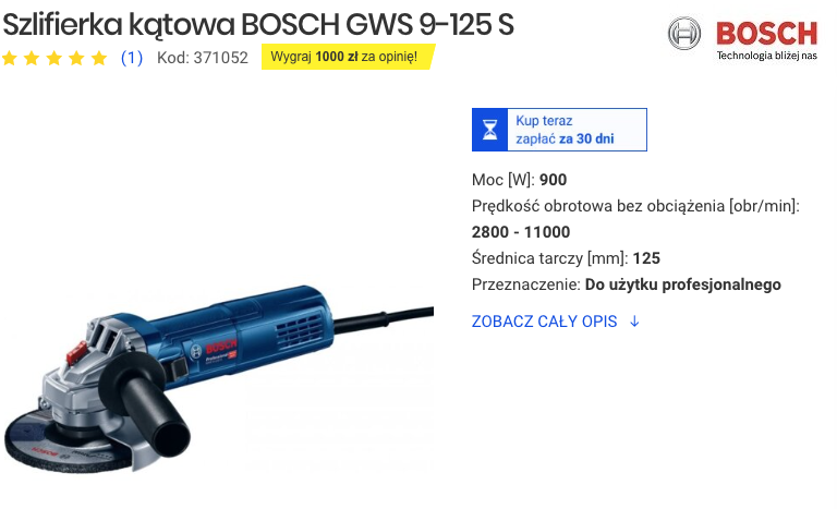 Markowe elektronarzędzia w Media Expert za kilka stówek - Cyber Monday! Szlifierka kątowa BOSCH GWS 9-125 S elektronarzędzia