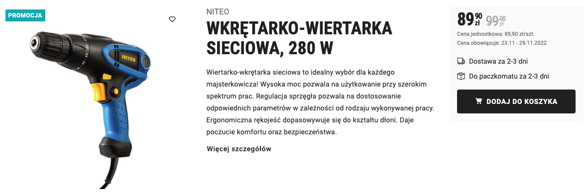 Wkrętarko-wiertarka sieciowa elektronarzędzia