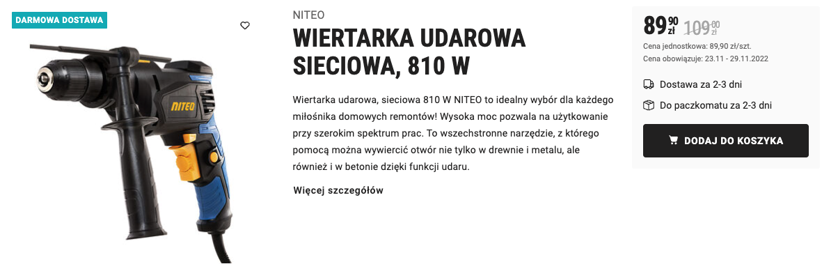 niteo Sieciowa wiertarka udarowa