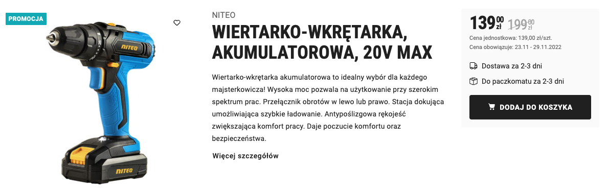 Akumulatorowa wiertarko-wkrętarka  niteo