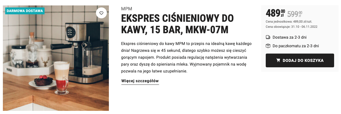 Ciśnieniowy ekspres do kawy - kolejny model na promocji Ciśnieniowy ekspres do kawy - kolejny model na promocji