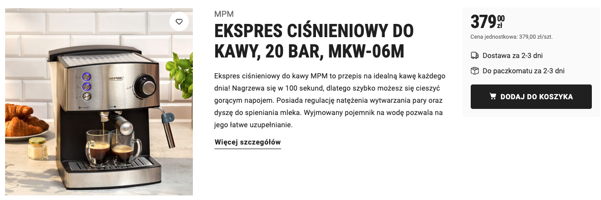 Ciśnieniowy ekspres do kawy - kolejny model na promocji Ciśnieniowy ekspres do kawy - kolejny model na promocji