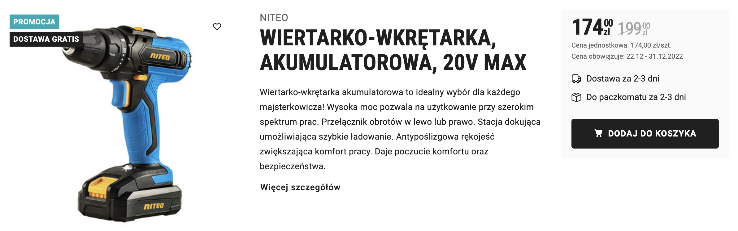 To się rzadko zdarza - elektronarzędzia na wyprzedaży w Biedronce Akumulatorowa wiertarko-wkrętarka o mocy 20V
