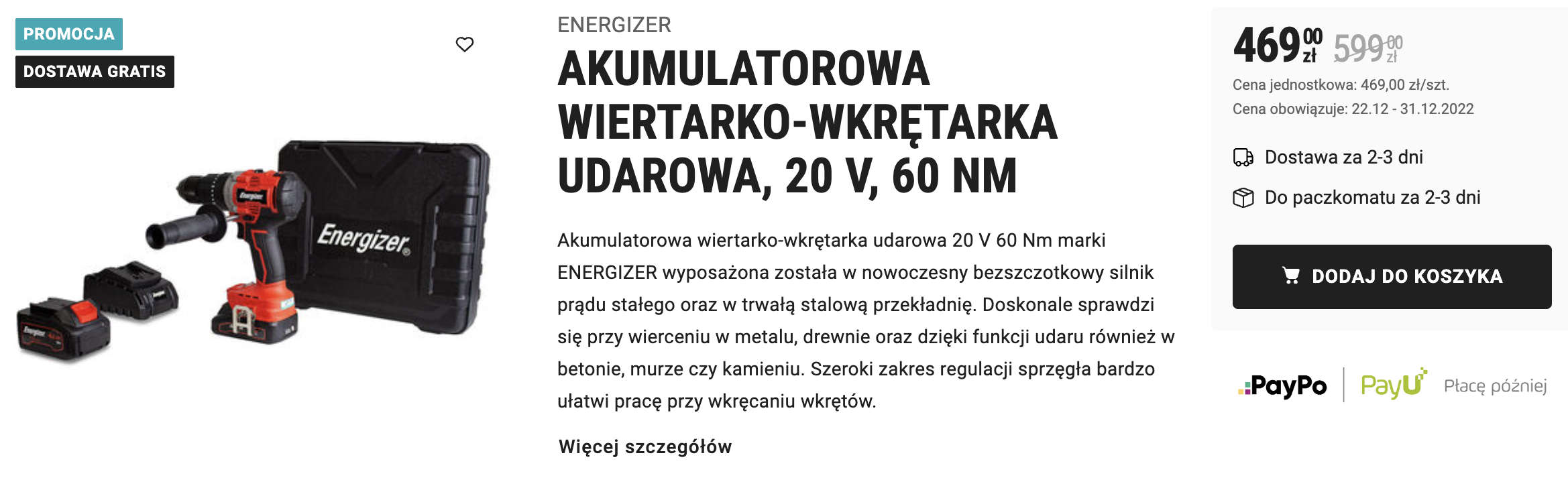 Akumulatorowa wiertarko wkrętarka udarowa marki Energizer