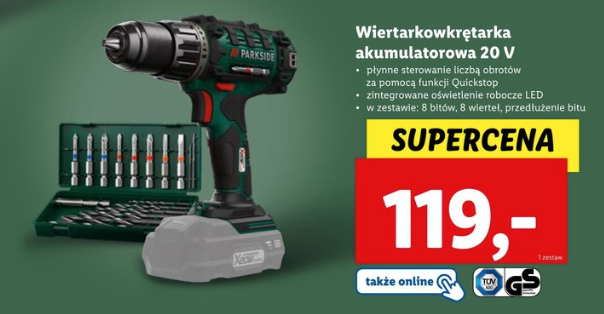 Sobotnie promocje 4.02 w Lidlu - te urządzenia kupisz taniej Akumulatorowa wiertarko wkrętarka marki Parkside