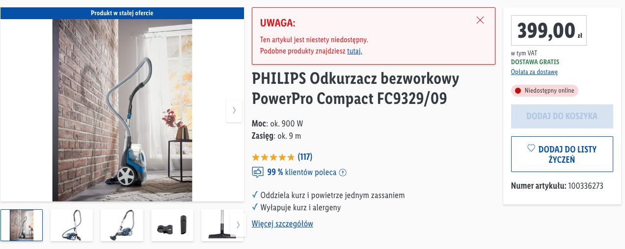 Odkurzacz bezworkowy Philips FC9329/09 Power Pro Compact