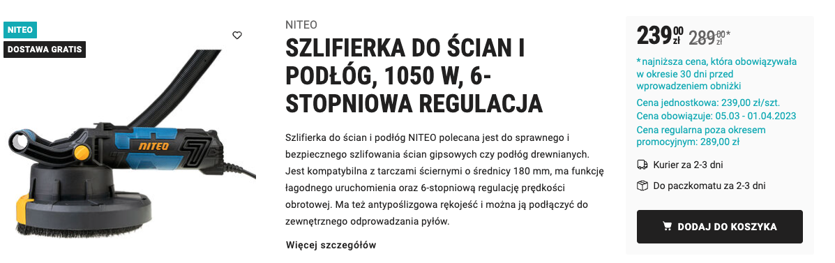 Biedronka Home szokuje! Od dziś rusza szybka promocja, której nikt się nie spodziewał Szlifierka do ścian i podłóg marki Niteo biedronka home promocja